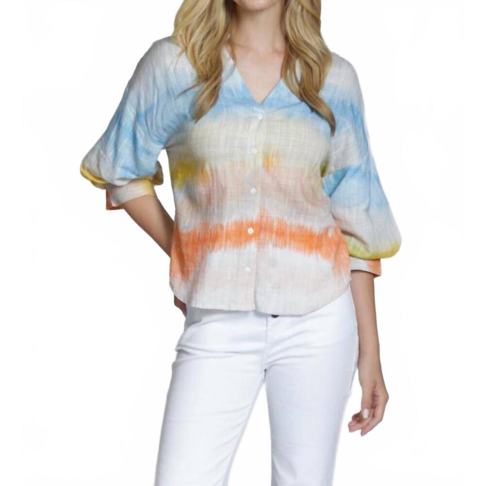 NEW APNY watercolor stripe blouson sleeve top in multi
